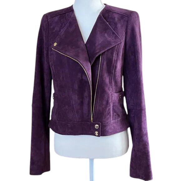 NWOT Calvin Klein Purple Suede Lined Moto Jacket sz 6 P - Picture 1 of 9